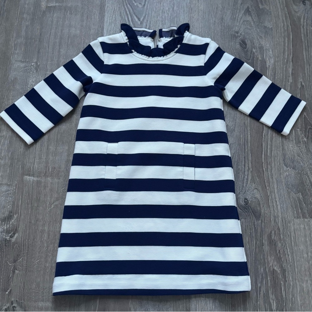 Classic Prep Girls Navy & White Striped Ruffle Collar Dress size 6